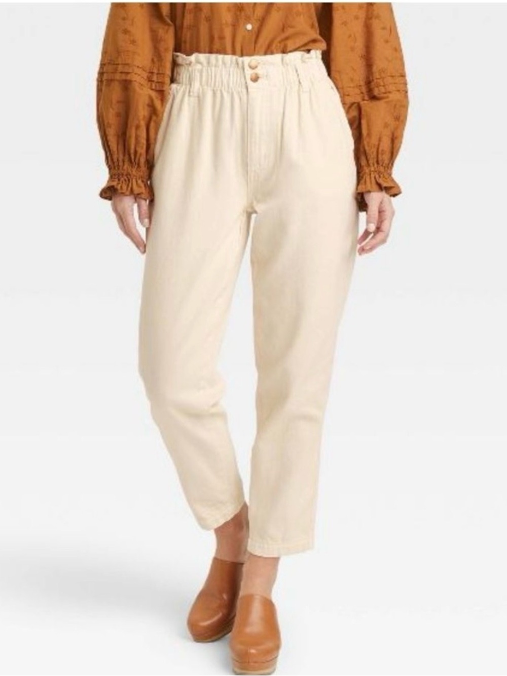 🤍 NWT Universal Thread Ecru Paperbag Waist Cropped Jeans